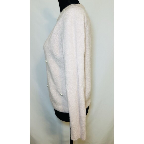 Who What Wear Wool Blend Light Pink Embellished Pearls Jeweled Sweater MEDIUM - Picture 2 of 12